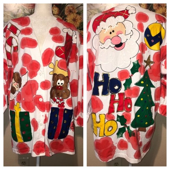 Sz XXL Dee's Tees 80's Vintage Ugly Christmas Sweater Jacket - Picture 1 of 14